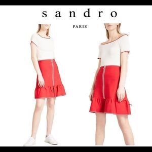 SANDRO Red Flared-hem woven skirt Sz 8/10